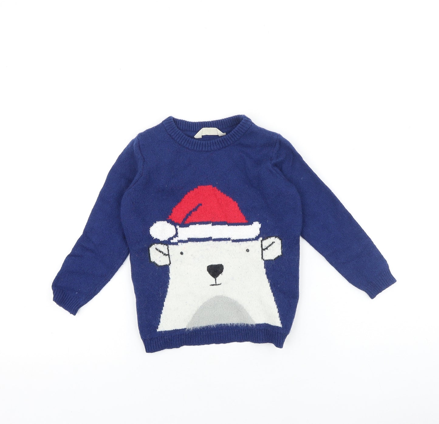 John Lewis Boys Blue Round Neck 100% Cotton Pullover Jumper Size 4 Years Pullover - Christmas