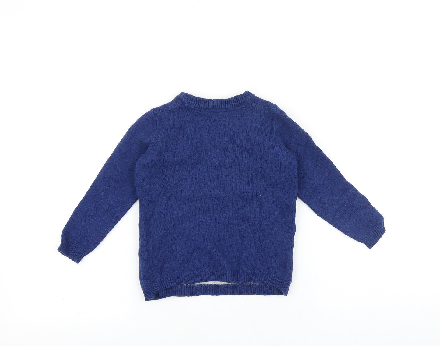 John Lewis Boys Blue Round Neck 100% Cotton Pullover Jumper Size 4 Years Pullover - Christmas
