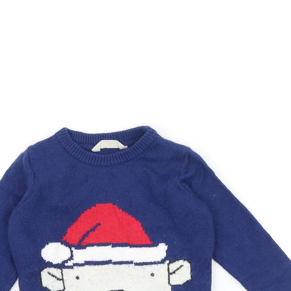 John Lewis Boys Blue Round Neck 100% Cotton Pullover Jumper Size 4 Years Pullover - Christmas