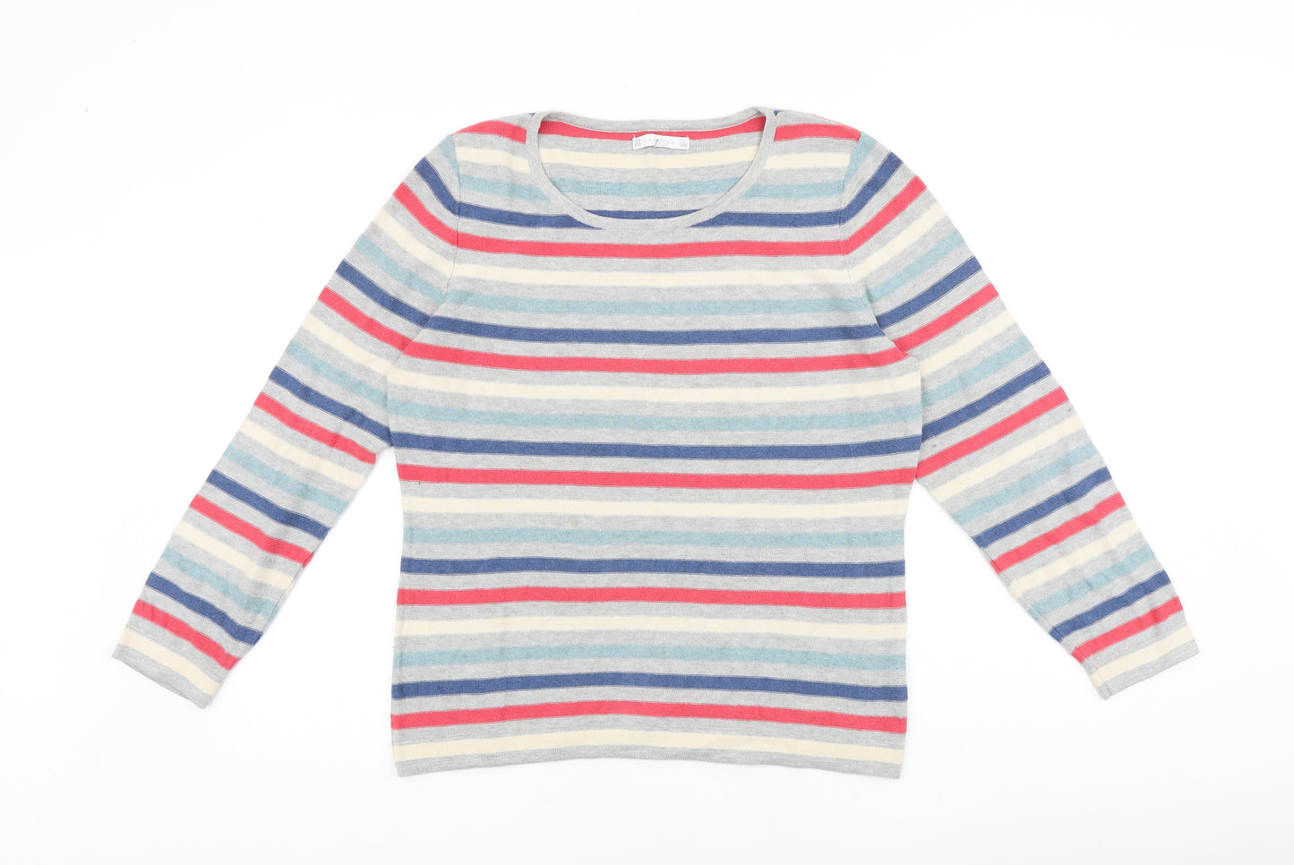 Lakeland Womens Multicoloured Round Neck Striped 100% Cotton Pullover Jumper Size 16