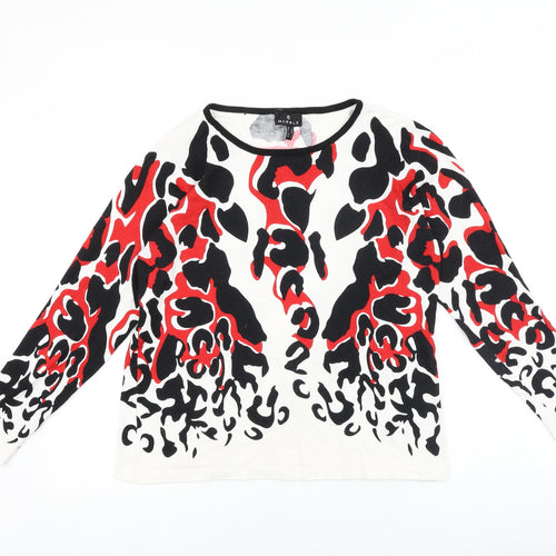 Marble Womens White Round Neck Animal Print 100% Cotton Pullover Jumper Size 12
