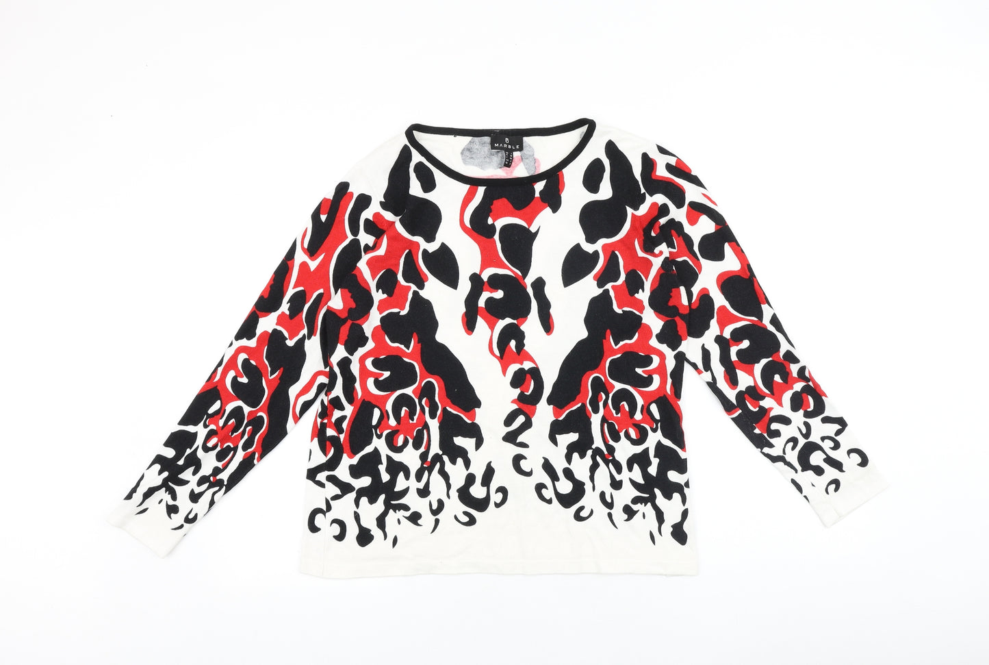 Marble Womens White Round Neck Animal Print 100% Cotton Pullover Jumper Size 12
