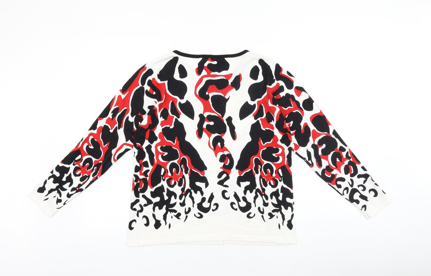 Marble Womens White Round Neck Animal Print 100% Cotton Pullover Jumper Size 12