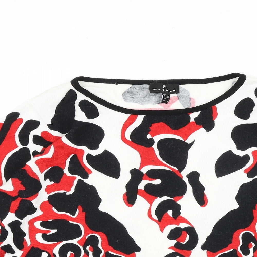 Marble Womens White Round Neck Animal Print 100% Cotton Pullover Jumper Size 12