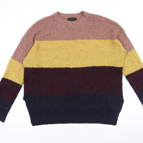 New Look Womens Multicoloured Round Neck Striped Acrylic Pullover Jumper Size S