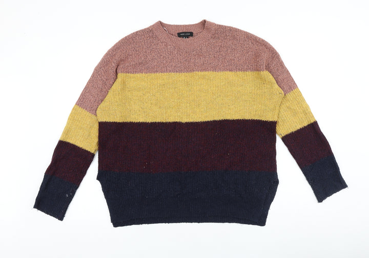 New Look Womens Multicoloured Round Neck Striped Acrylic Pullover Jumper Size S