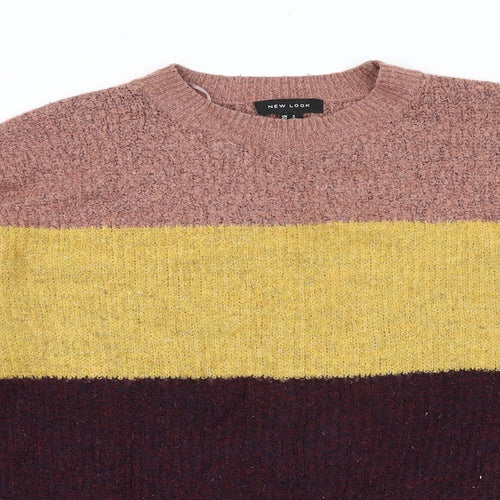 New Look Womens Multicoloured Round Neck Striped Acrylic Pullover Jumper Size S