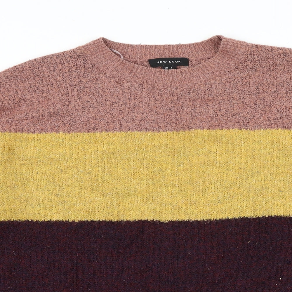 New Look Womens Multicoloured Round Neck Striped Acrylic Pullover Jumper Size S