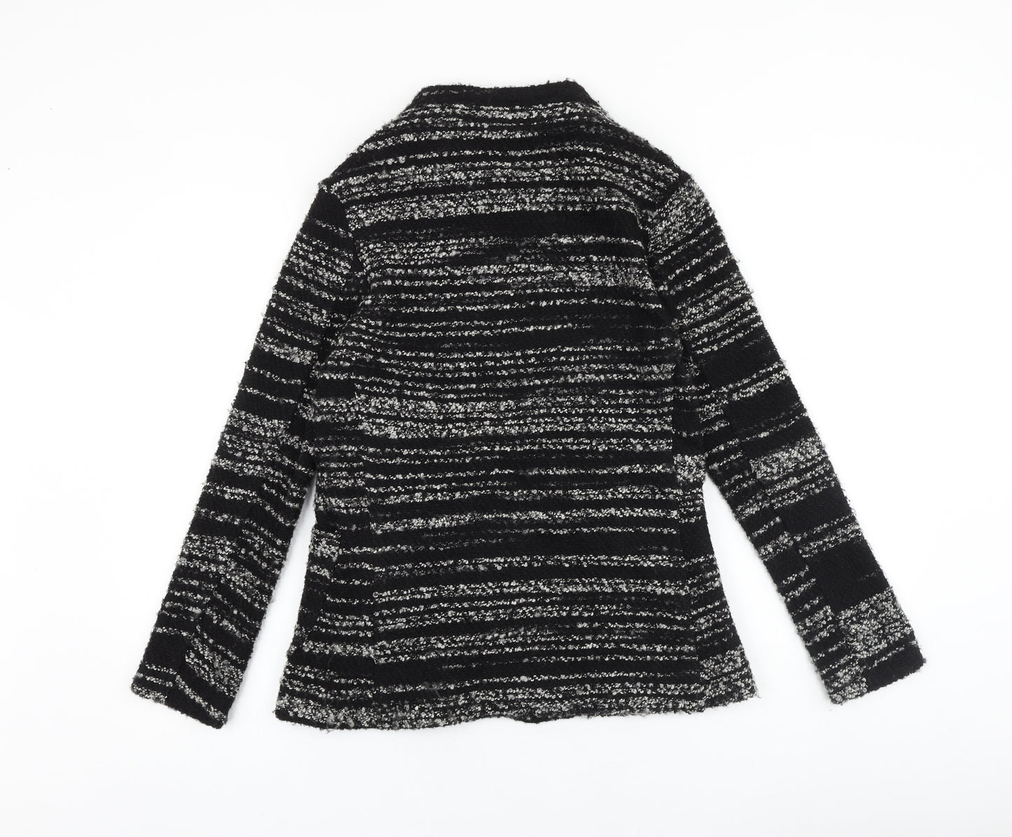 Marks and Spencer Womens Black Collared Striped 100% Cotton Cardigan Jumper Size 8