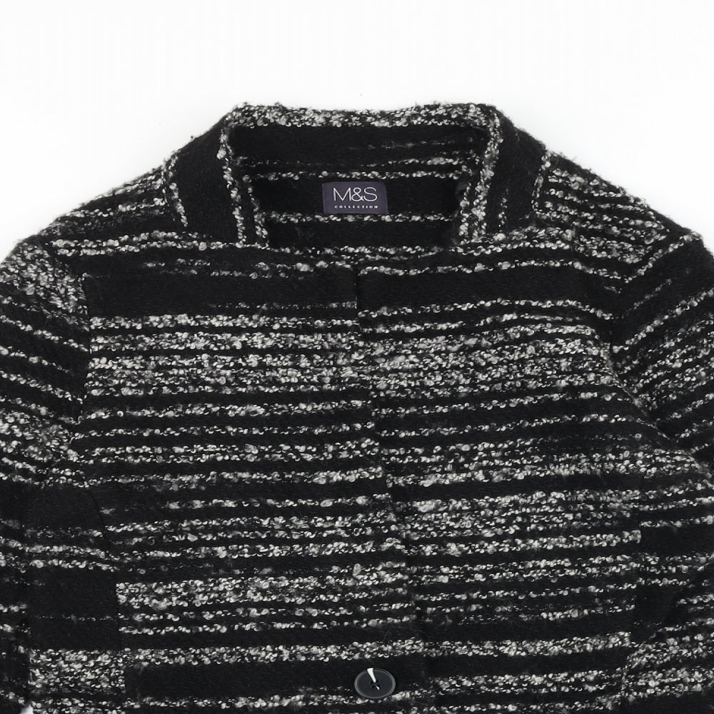 Marks and Spencer Womens Black Collared Striped 100% Cotton Cardigan Jumper Size 8