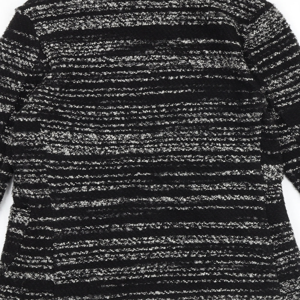 Marks and Spencer Womens Black Collared Striped 100% Cotton Cardigan Jumper Size 8