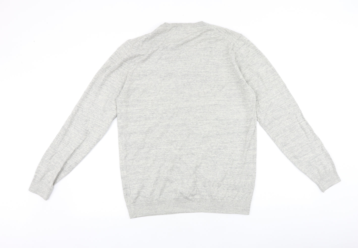 NEXT Mens Grey V-Neck Cotton Pullover Jumper Size M Long Sleeve