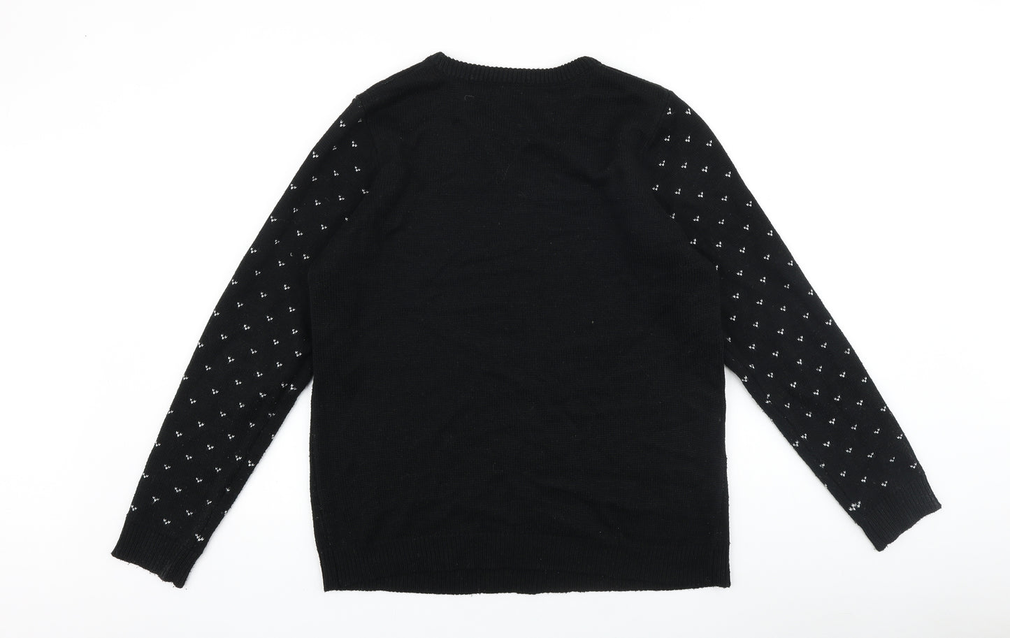 Nutmeg Womens Black Round Neck 100% Cotton Pullover Jumper Size 16 - Christmas