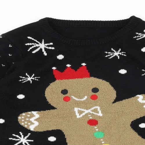 Nutmeg Womens Black Round Neck 100% Cotton Pullover Jumper Size 16 - Christmas