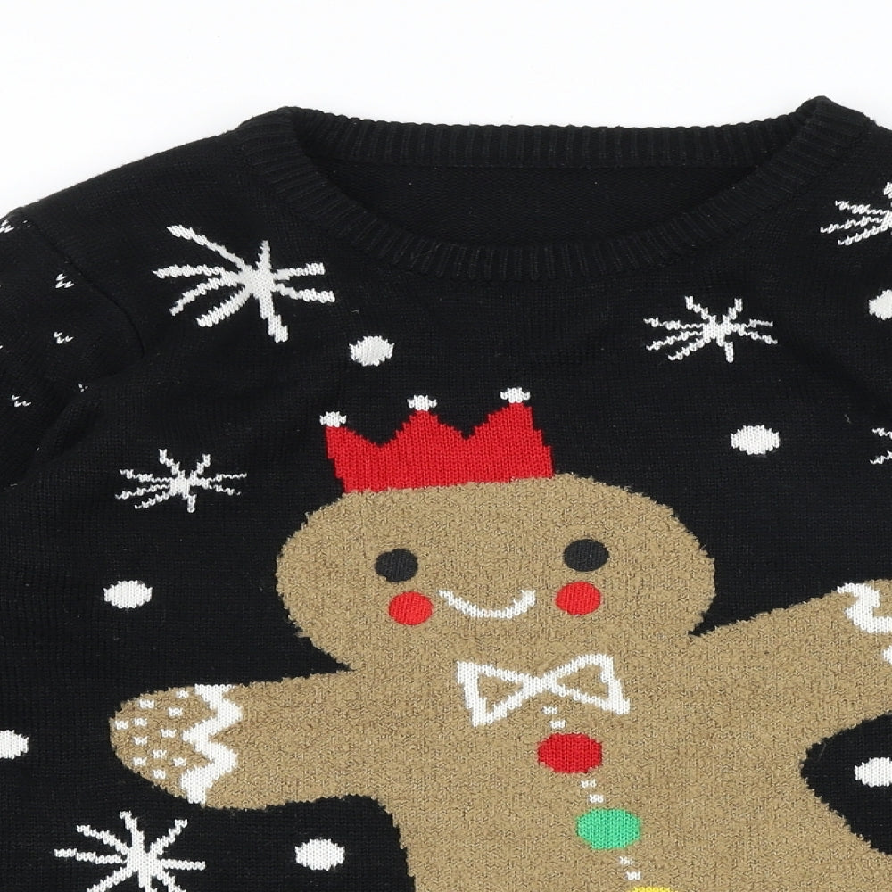 Nutmeg Womens Black Round Neck 100% Cotton Pullover Jumper Size 16 - Christmas