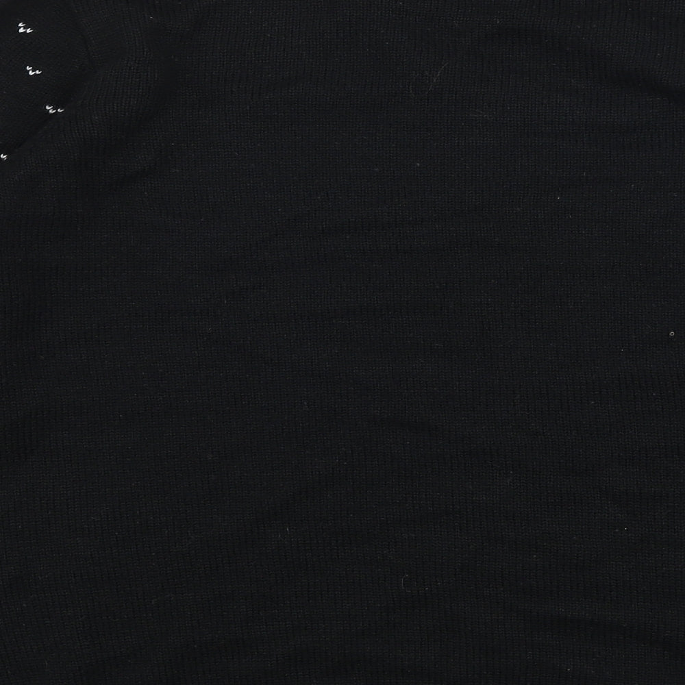 Nutmeg Womens Black Round Neck 100% Cotton Pullover Jumper Size 16 - Christmas