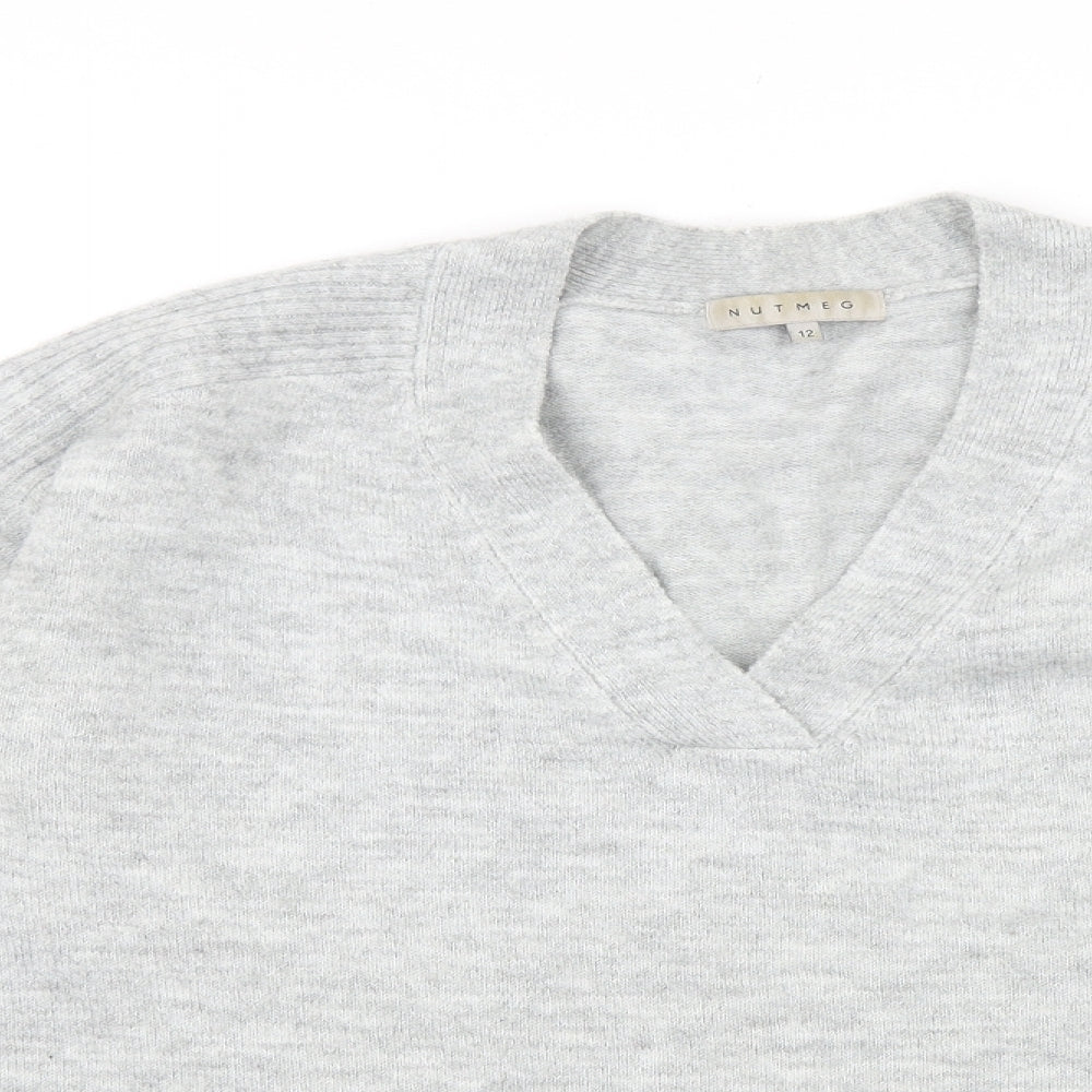 Nutmeg Womens Grey V-Neck 100% Cotton Pullover Jumper Size 12