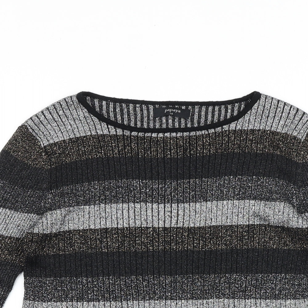Papaya Womens Multicoloured Round Neck Striped Cotton Pullover Jumper Size 14