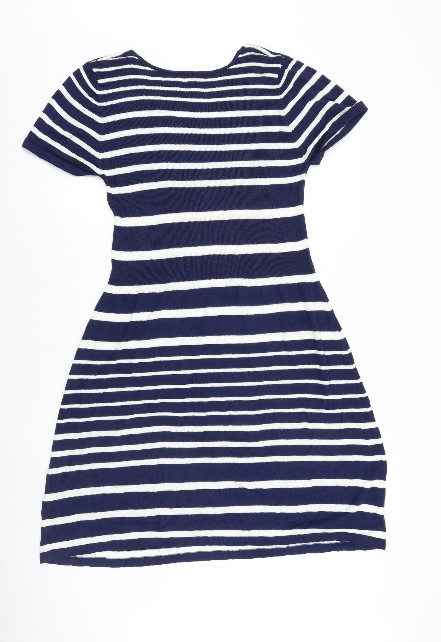 TU Womens Blue Striped 100% Cotton A-Line Size 18 V-Neck Pullover
