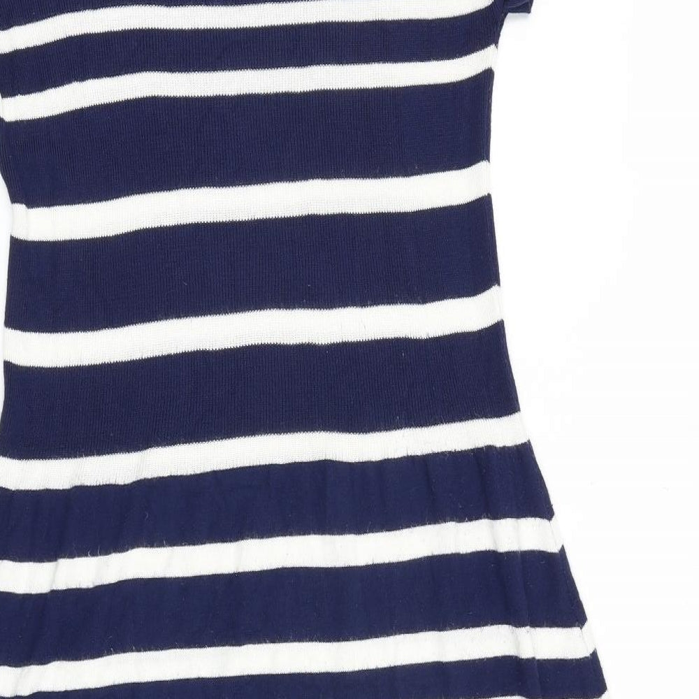 TU Womens Blue Striped 100% Cotton A-Line Size 18 V-Neck Pullover