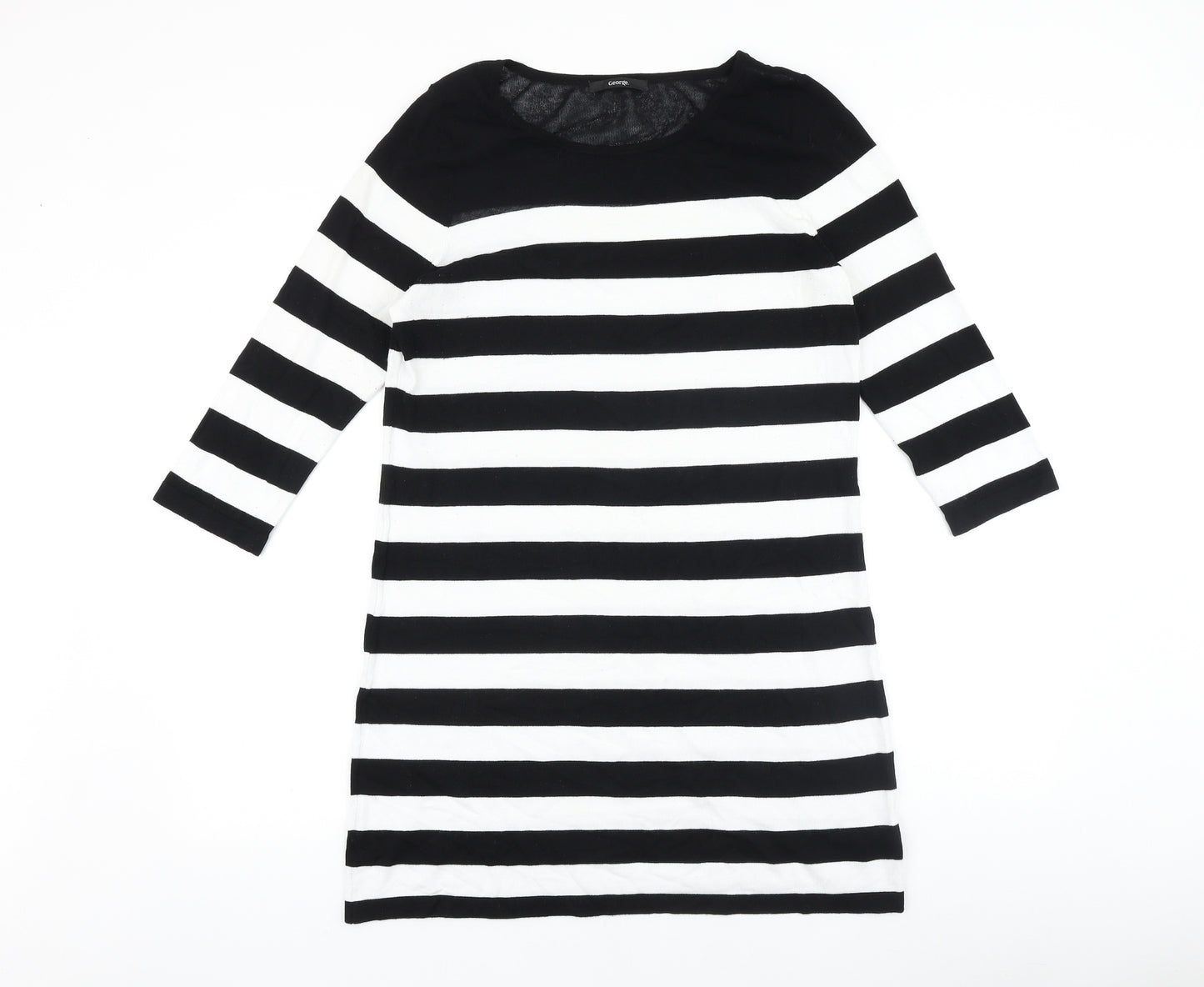 George Womens Black Striped 100% Cotton Tank Dress Size 16 Round Neck Pullover