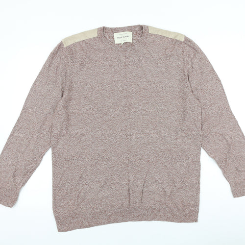 River Island Mens Red Round Neck Cotton Pullover Jumper Size L Long Sleeve
