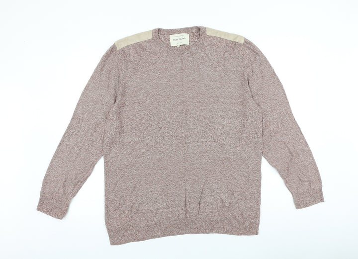 River Island Mens Red Round Neck Cotton Pullover Jumper Size L Long Sleeve