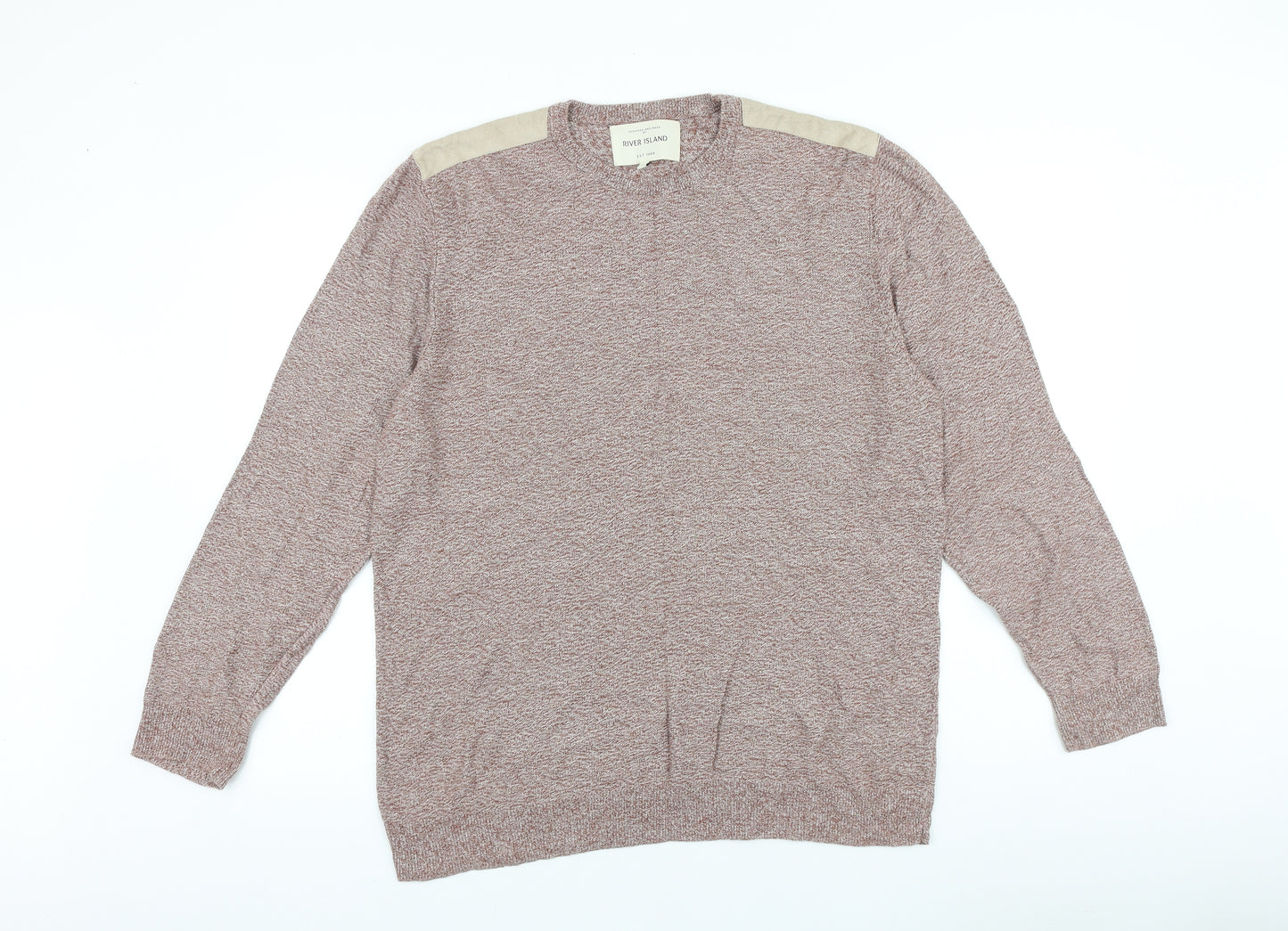 River Island Mens Red Round Neck Cotton Pullover Jumper Size L Long Sleeve