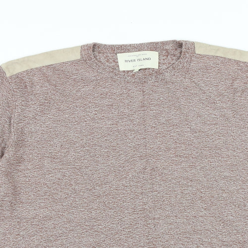 River Island Mens Red Round Neck Cotton Pullover Jumper Size L Long Sleeve