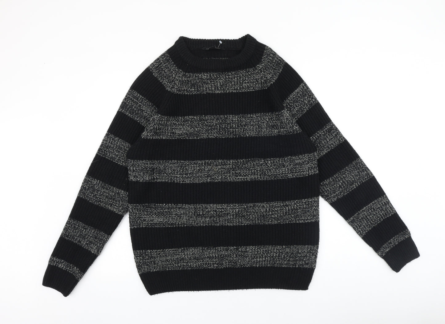 Cedar Wood State Mens Black Round Neck Striped Acrylic Pullover Jumper Size L Long Sleeve