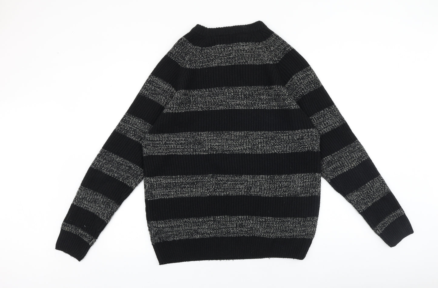 Cedar Wood State Mens Black Round Neck Striped Acrylic Pullover Jumper Size L Long Sleeve