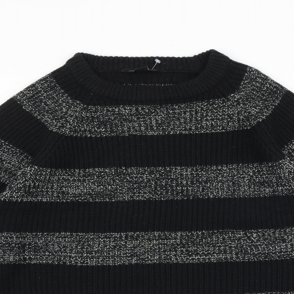 Cedar Wood State Mens Black Round Neck Striped Acrylic Pullover Jumper Size L Long Sleeve