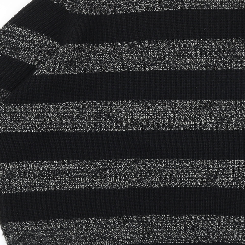 Cedar Wood State Mens Black Round Neck Striped Acrylic Pullover Jumper Size L Long Sleeve