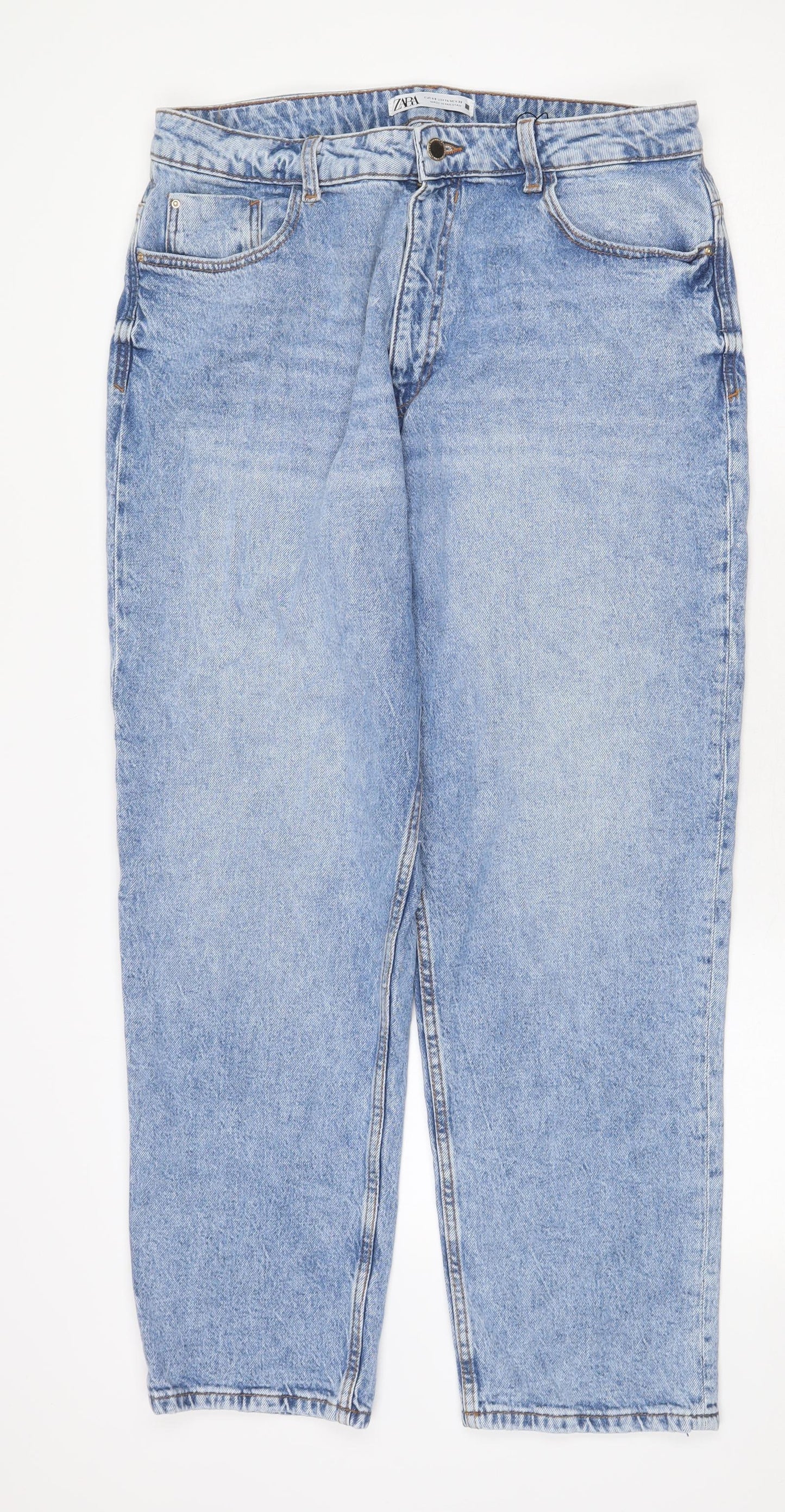 Zara Womens Blue Cotton Straight Jeans Size 18 Regular Zip