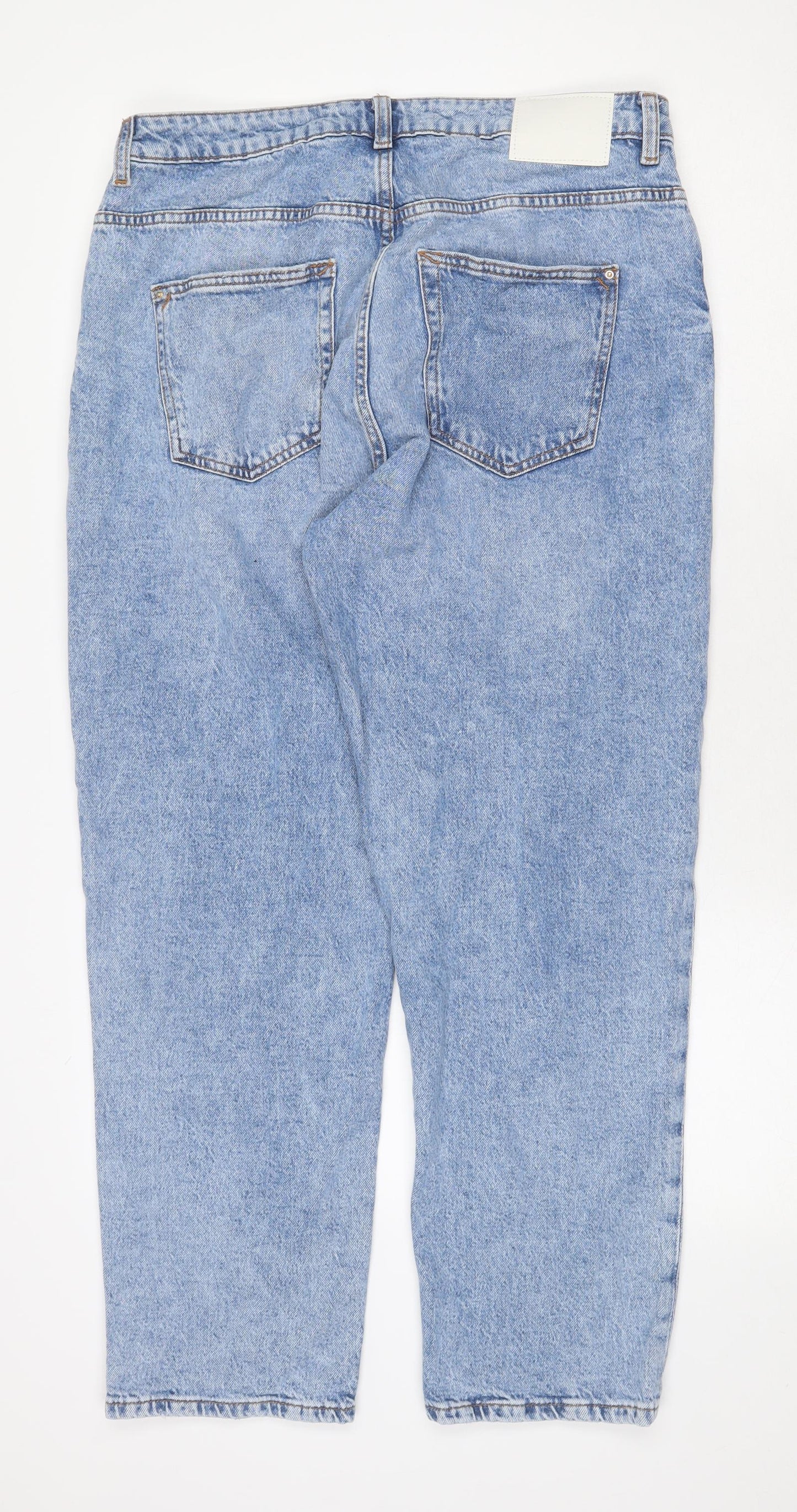 Zara Womens Blue Cotton Straight Jeans Size 18 Regular Zip