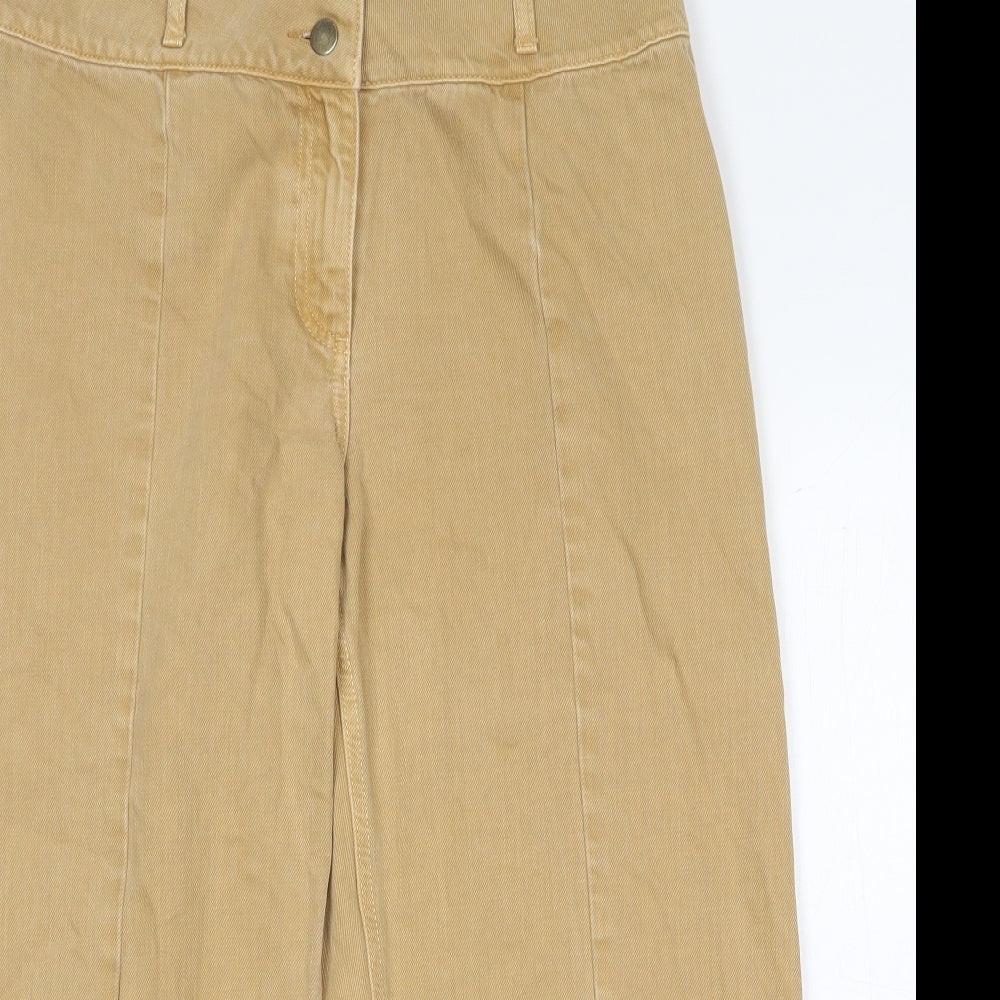NEXT Womens Beige Cotton Wide-Leg Jeans Size 12 Regular Zip