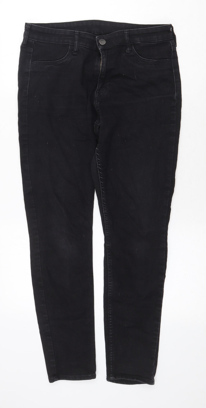 H&M Womens Black Cotton Skinny Jeans Size 12 Regular Zip