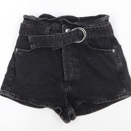 H&M Womens Black Cotton Boyfriend Shorts Size 4 Regular Button