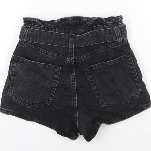 H&M Womens Black Cotton Boyfriend Shorts Size 4 Regular Button