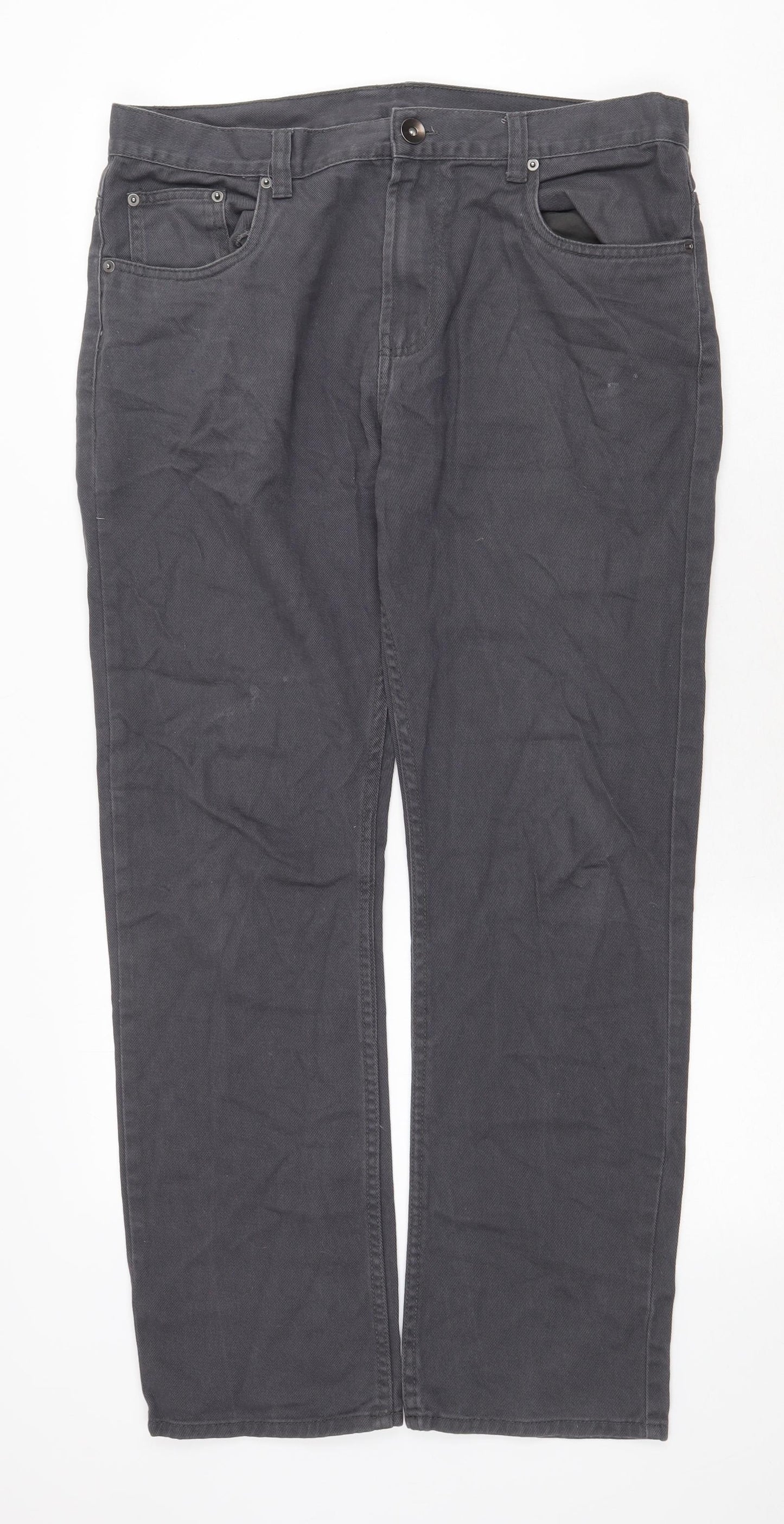 Denim & Co. Mens Grey Cotton Straight Jeans Size 34 in Regular Zip