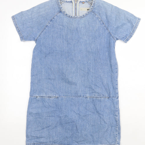 Topshop Womens Blue 100% Cotton A-Line Size 8 Round Neck Zip