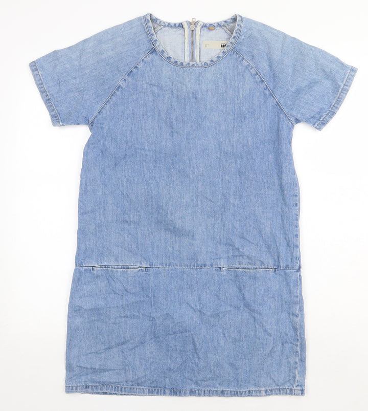 Topshop Womens Blue 100% Cotton A-Line Size 8 Round Neck Zip