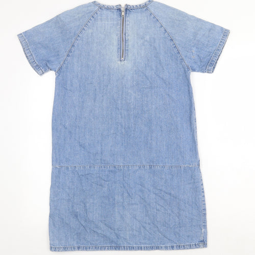 Topshop Womens Blue 100% Cotton A-Line Size 8 Round Neck Zip