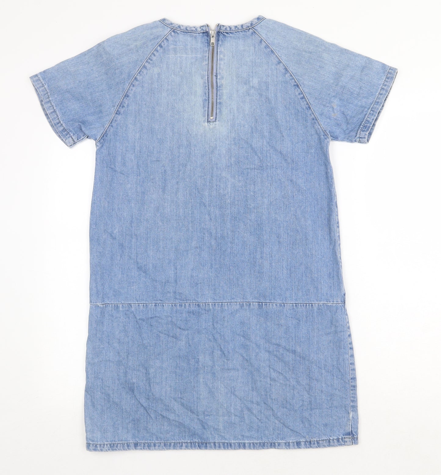 Topshop Womens Blue 100% Cotton A-Line Size 8 Round Neck Zip