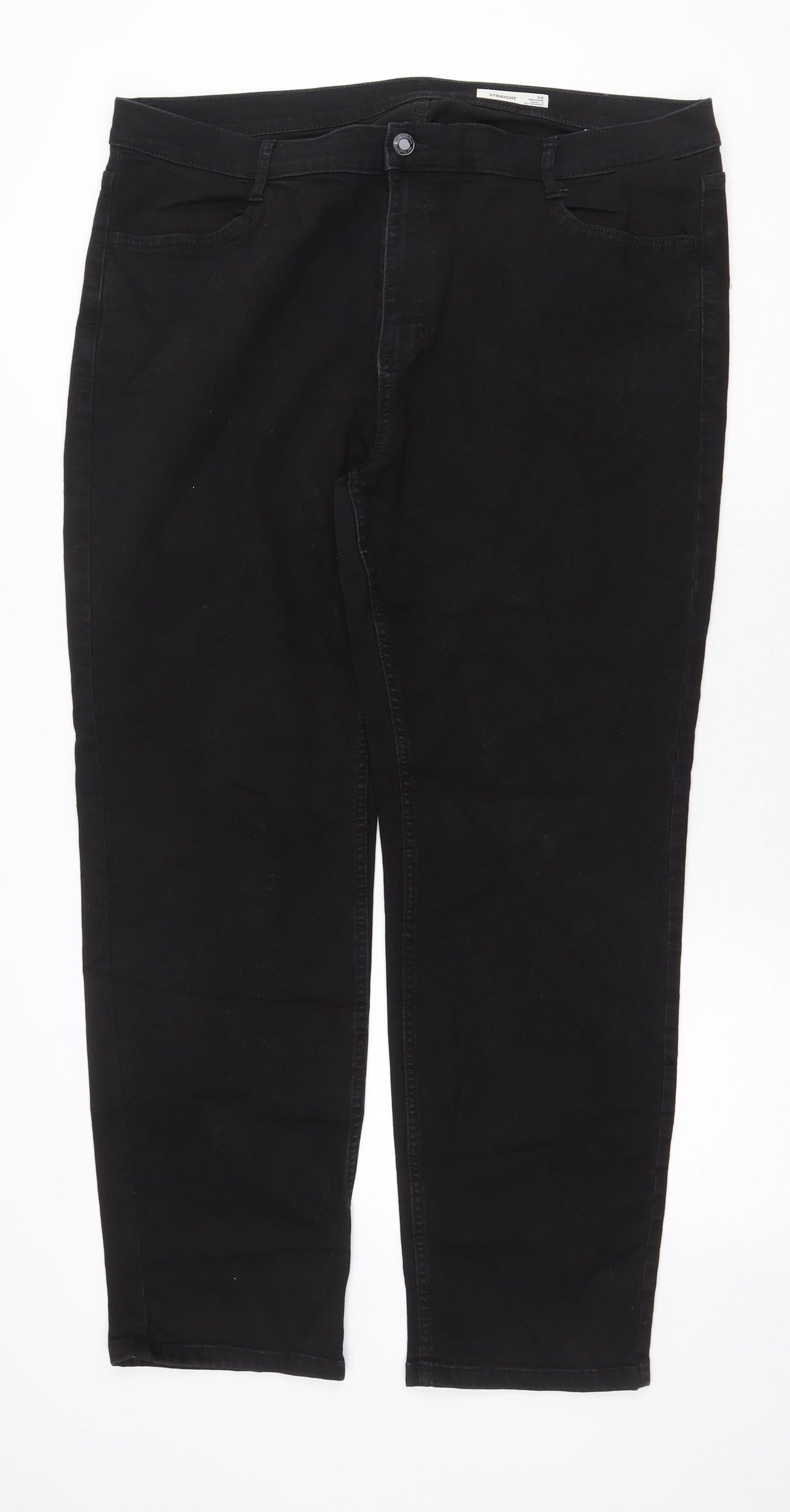 Marks and Spencer Womens Black Cotton Straight Jeans Size 20 Regular Zip