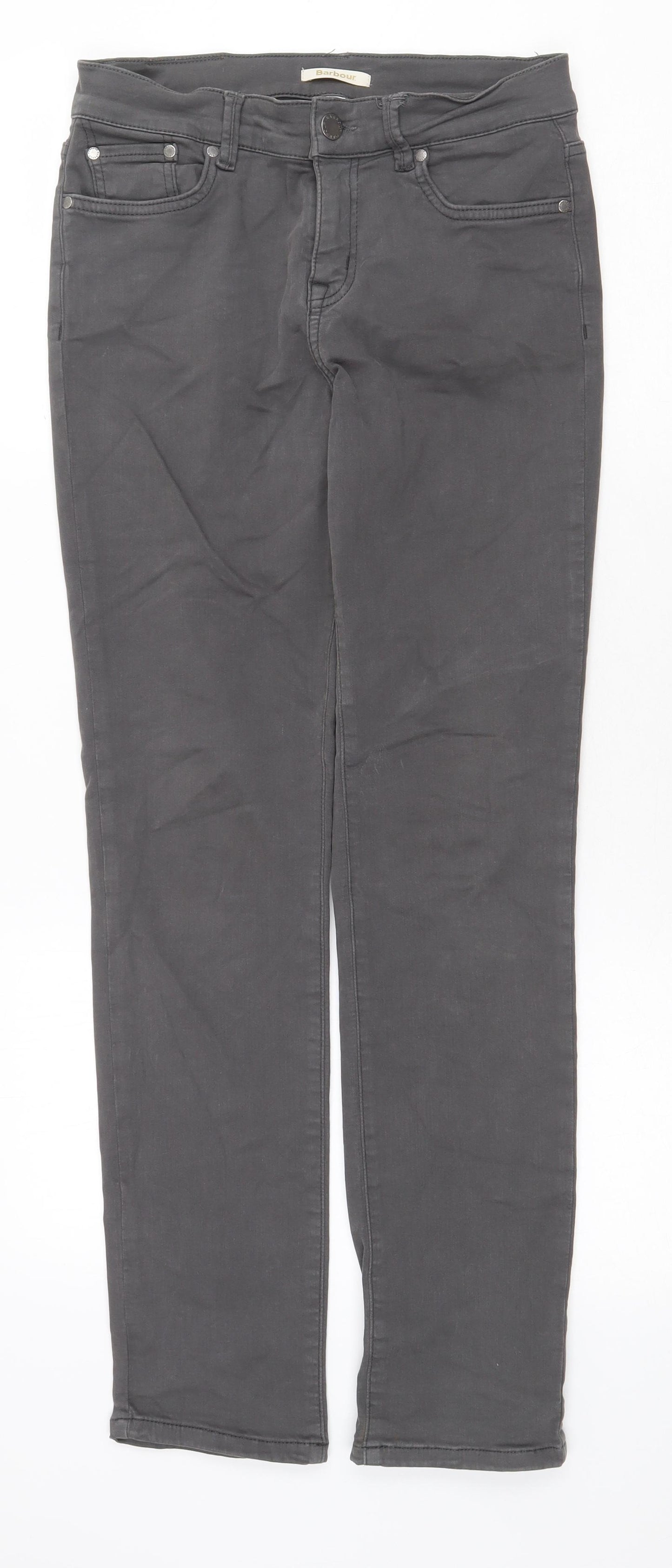 Barbour Womens Grey Cotton Straight Jeans Size 10 Regular Zip