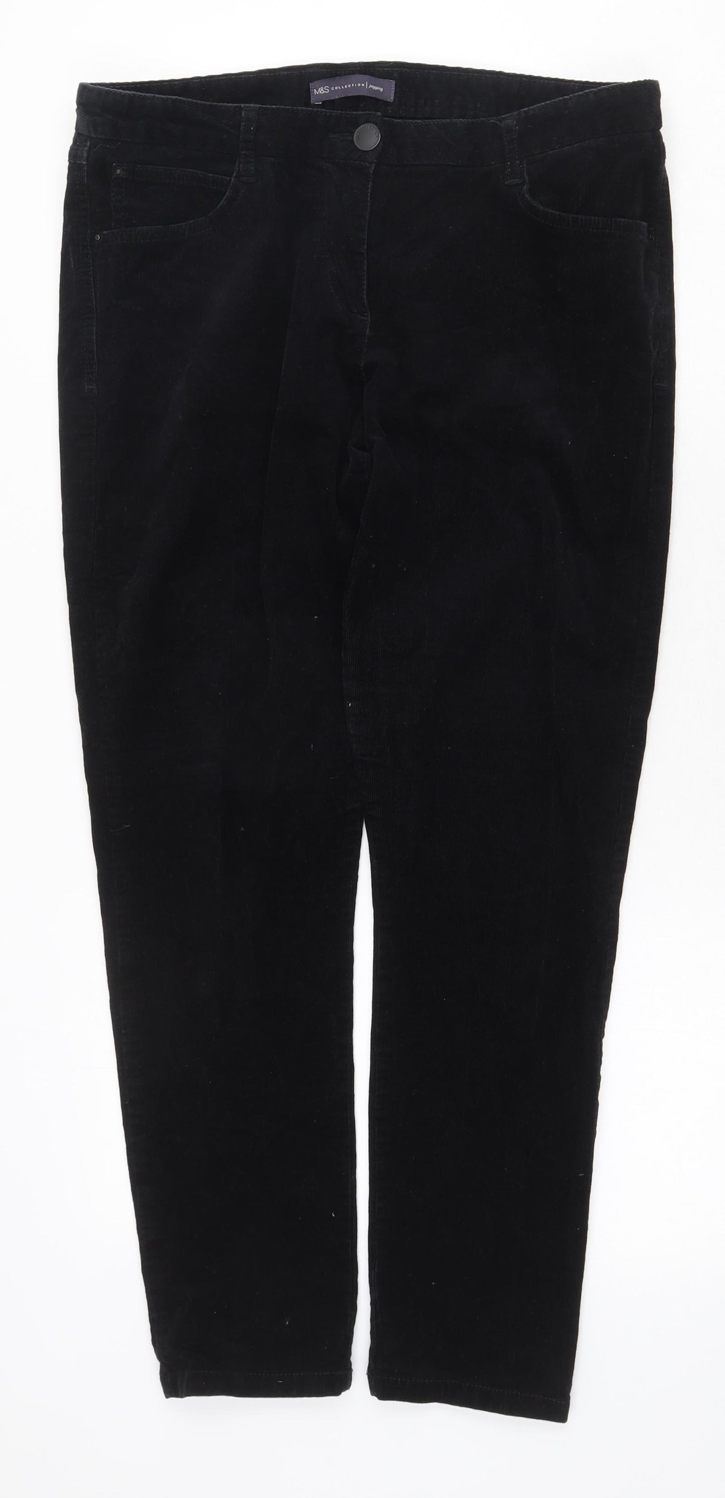 Marks and Spencer Womens Black Cotton Capri Trousers Size 12 Regular Zip