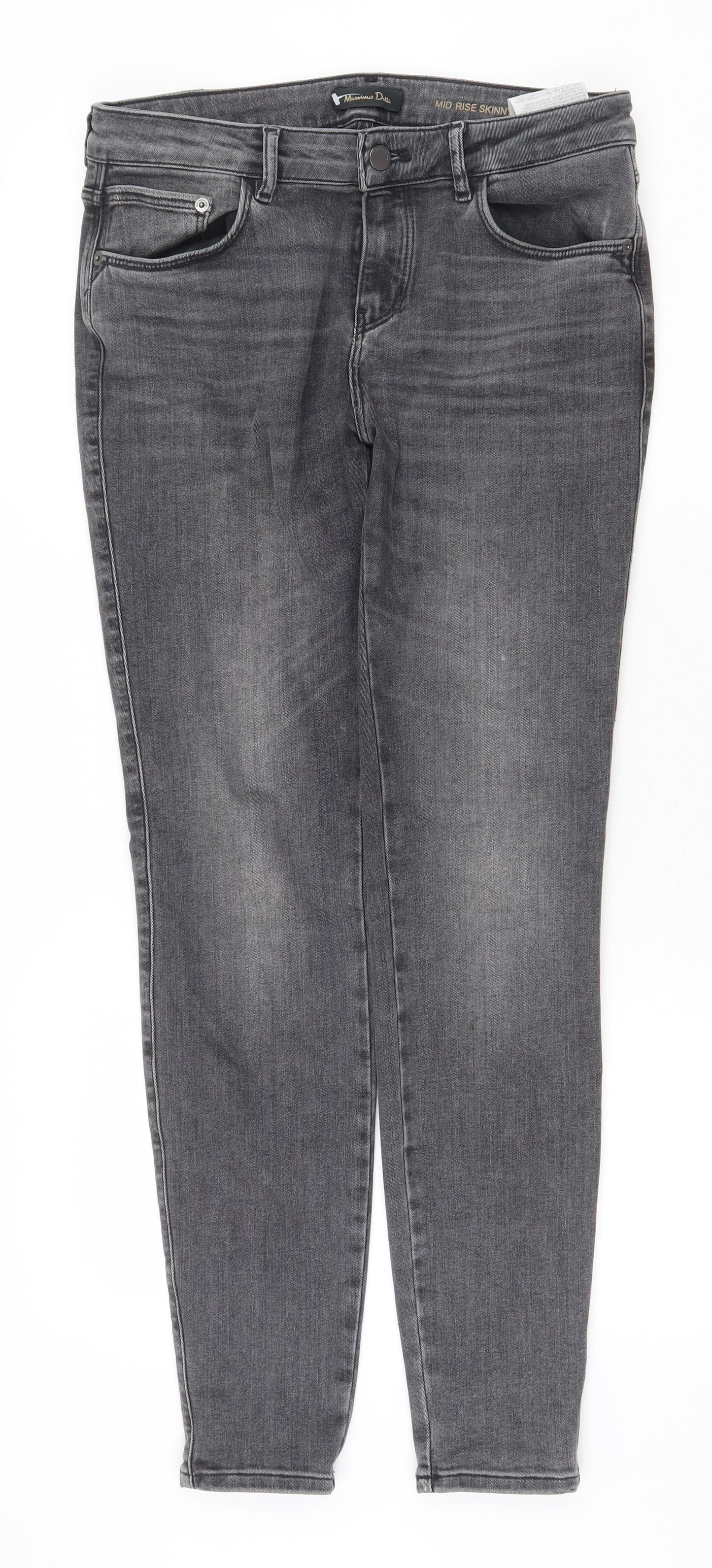 Massimo Dutti Womens Grey Cotton Skinny Jeans Size 12 Regular Zip