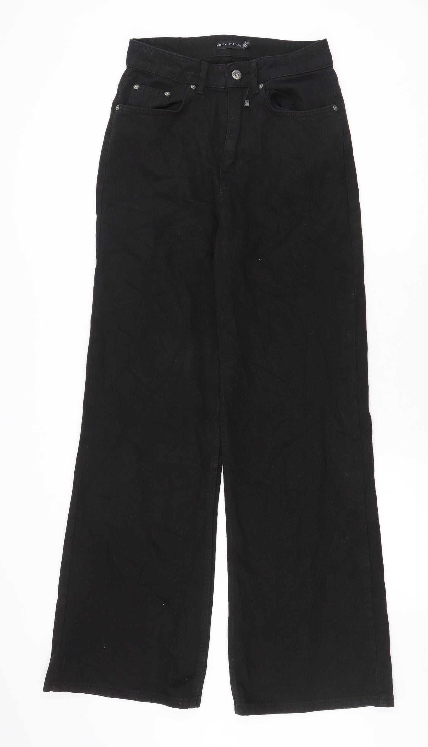 PRETTYLITTLETHING Womens Black Cotton Bootcut Jeans Size 8 Regular Zip