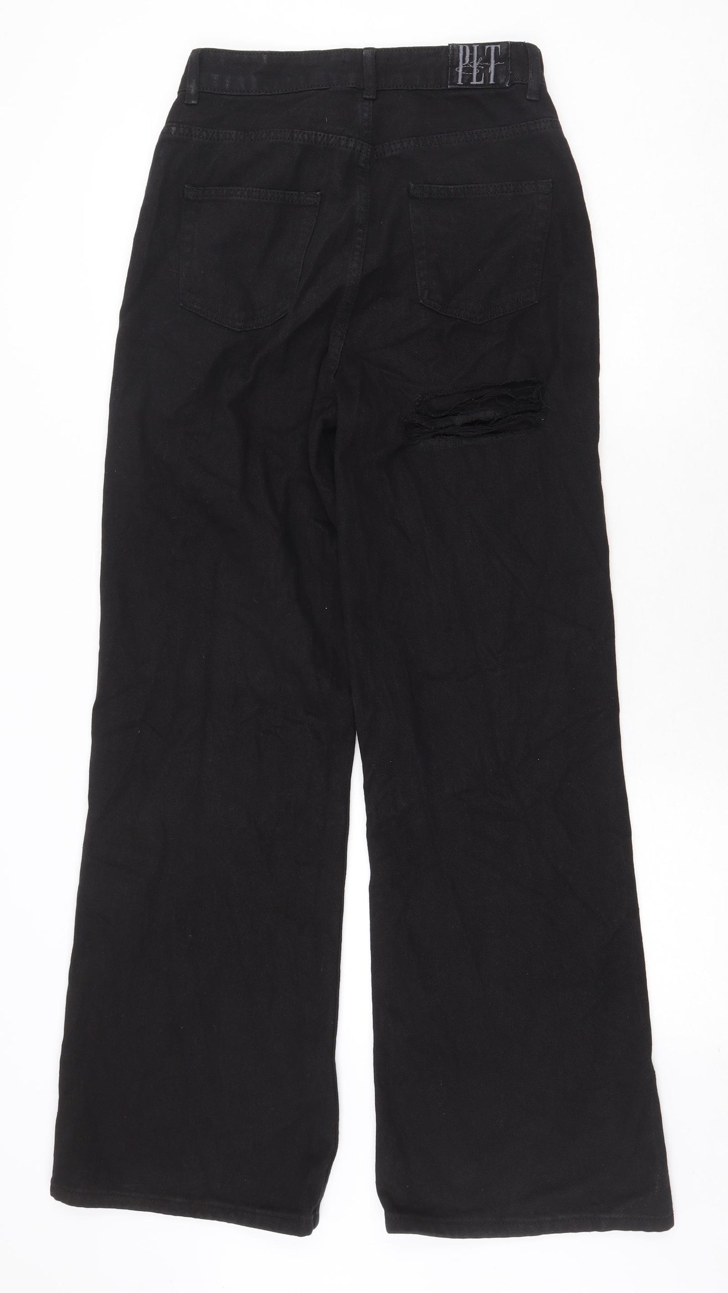 PRETTYLITTLETHING Womens Black Cotton Bootcut Jeans Size 8 Regular Zip